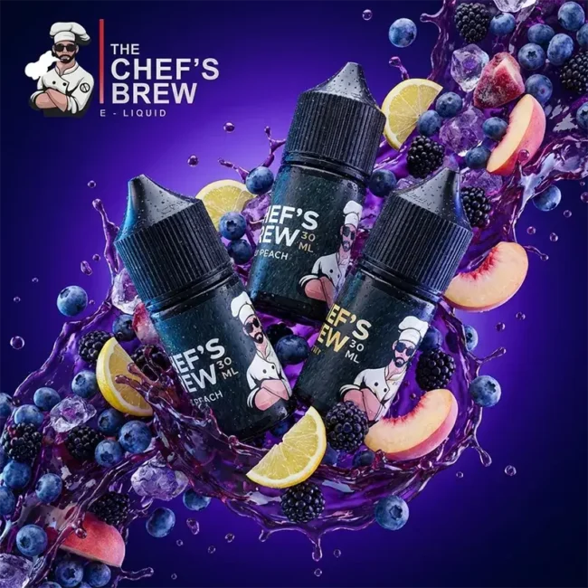 THE CHEF'S BREW 廚師佳釀系列尼古丁鹽煙油主圖。展示全系列多款 30mL 瓶裝排列，清晰標示 36mg 特殊濃度。包含三重芒果 (Triple Mango)、檸檬塔 (Lemon Tart)、綠豆冰沙 (Mung Bean) 等熱銷主廚特調口味合集。