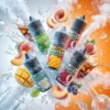 FruitLab 水果實驗室煙油 - 冰爽果香丁鹽合集 30ml FruitLab 水果實驗室 尼古丁鹽煙油合集主圖。多個帶有不同口味標籤(綠豆、荔枝、芒果、老冰棍、可樂)的黑色瓶子(30ml/30mg)懸浮於充滿冰塊、飛濺果汁、濃郁白霧與實驗室玻璃器皿的魔幻背景中。強調其專為小煙設備優化的順滑丁鹽配方與令人難以抗拒的冰爽果香體驗。現正推出買五送一優惠,替煙過渡首選。