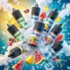 HOLIDAY SALT 假日鹽煙油 - 番石榴水果冰 30ml HOLIDAY SALT 假日鹽 尼古丁鹽煙油主圖。畫面展示多瓶 30ml 番石榴熱帶水果冰口味煙油,瓶身環繞飛濺的西瓜、菠蘿、覆盆子、檸檬與冰塊,強調小煙設備專用,清爽果香口感。