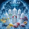 ICE LAB 冰凍實驗室煙油 36mg 多口味主圖 ICE LAB 冰凍實驗室煙油 36mg 主圖,展示檸檬、蜜瓜、荔枝、葡萄與百香果風味瓶身,搭配冰塊、冷凍水果與實驗室背景
