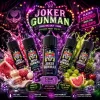 JOKER GUNMAN 小丑鹽煙油 35mg 多口味主圖 JOKER GUNMAN 小丑鹽煙油 35mg 30ml 主圖,展示葡萄、養樂多、西瓜荔枝、青提荔枝與黑莓櫻桃風味瓶身,搭配水果與霓虹背景